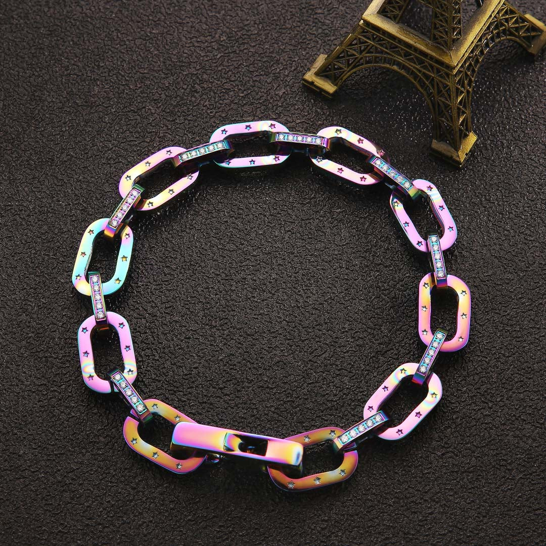 10mm Rainbow Iced Out Paperclip Bracelet for Men's- KRKC&CO – krkc&co