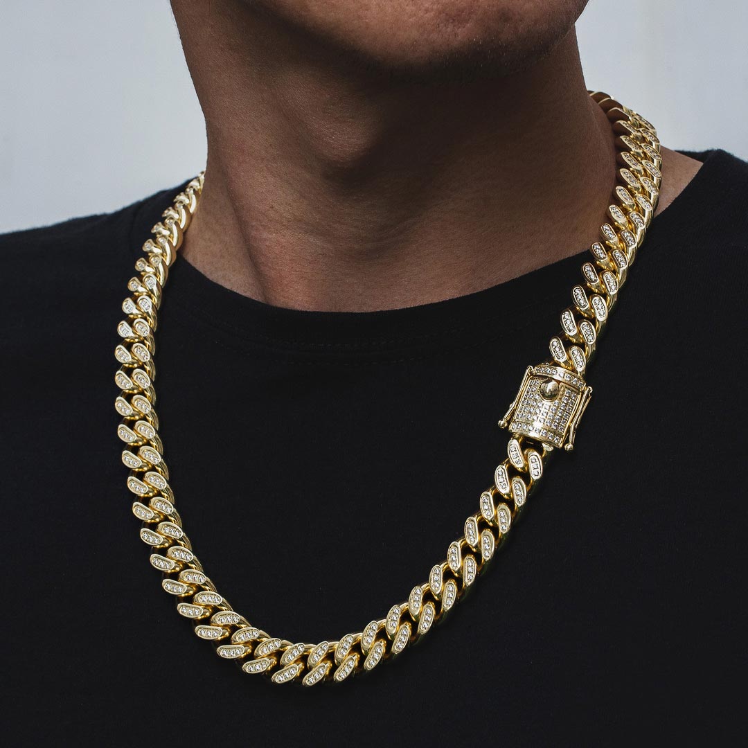 14mm Enamel Cuban Link Necklace Chain