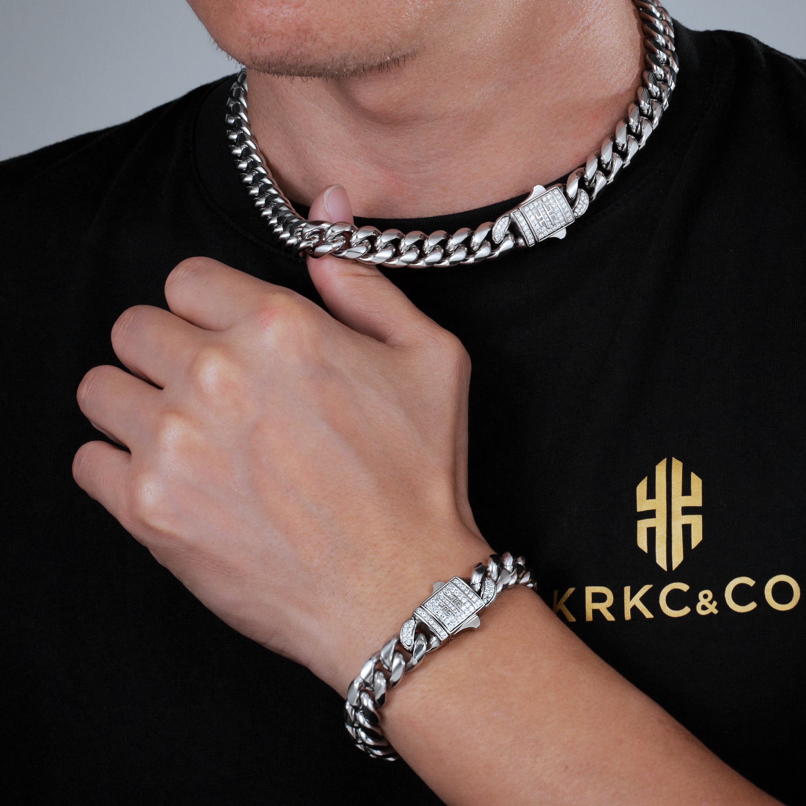 KRKC&CO 12mm Iced Out Box Clasp Miami Cuban Link Bracelet