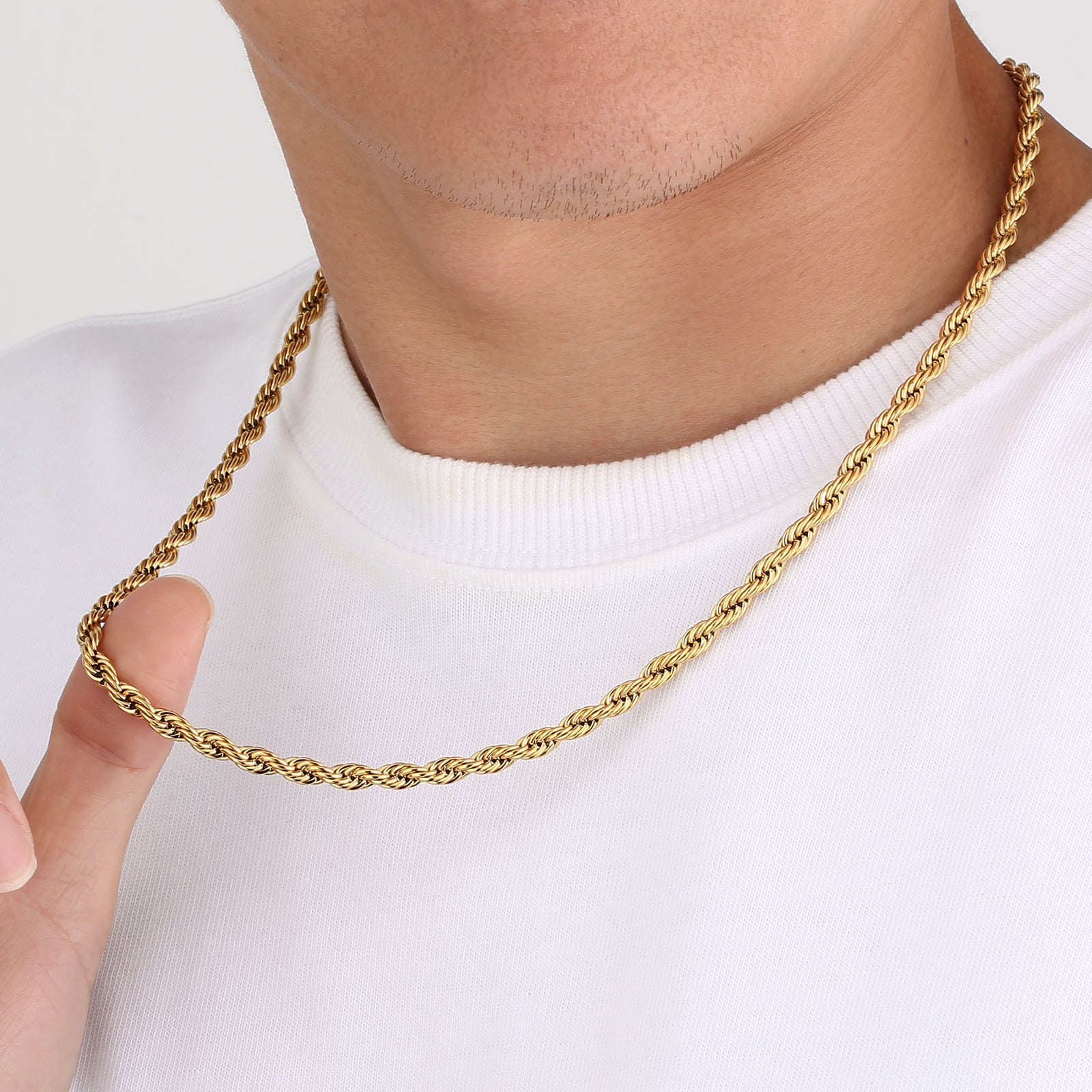 5mm Mens Rope Chain in 18K Gold/White Gold