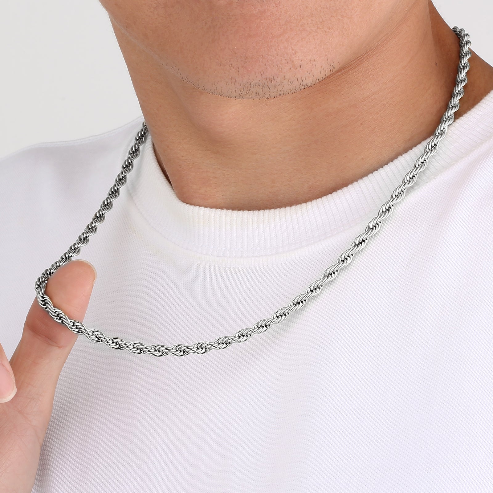 5mm Mens Rope Chain in 18K Gold/White Gold