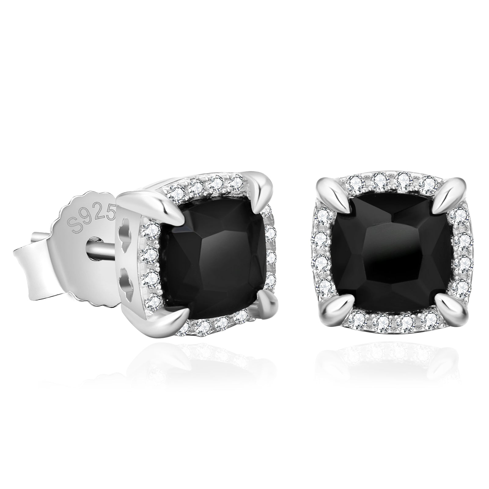 Square Black CZ Prong Setting Stud Earrings for Men