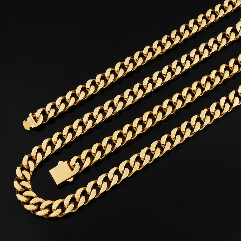 NEW | 12mm Curb Chain Necklace with Hook Buckle Clasp in White Gold/18K Gold