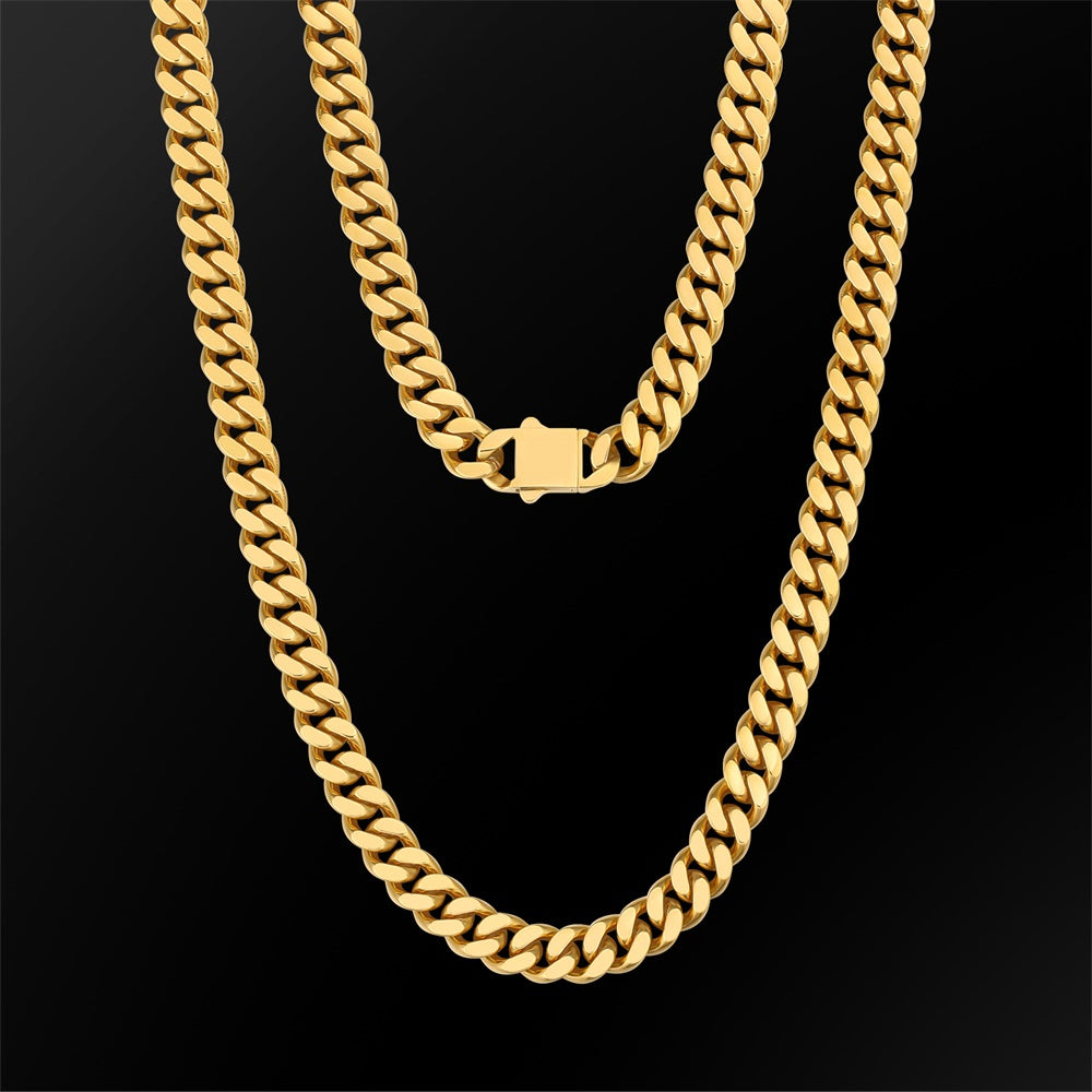 NEW | 8mm Curb Chain Necklace with Hook Buckle Clasp in White Gold/18K Gold