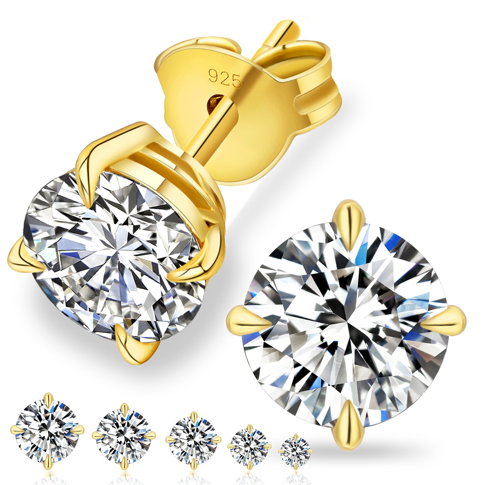 0.3/0.5/0.8/1/1.5 Carats *2 Round 4-Prong Setting Excellent VVS1 Moissanite Earrings 0201