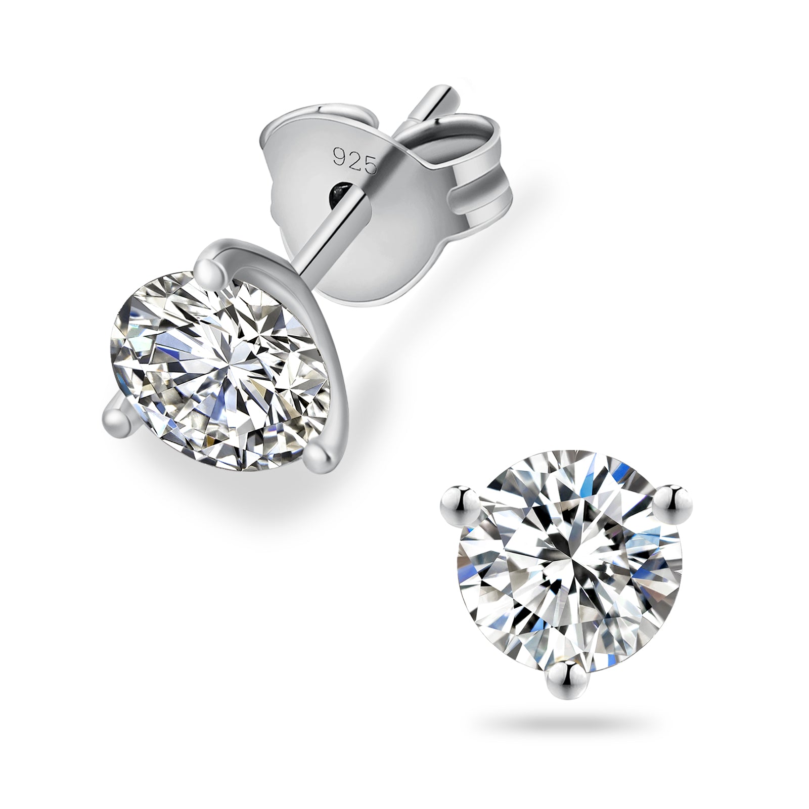 0.3/0.5/0.8/1.0/1.5 Carats *2 Round 3-Prong Setting Excellent VVS1 Moissanite Earrings 0213