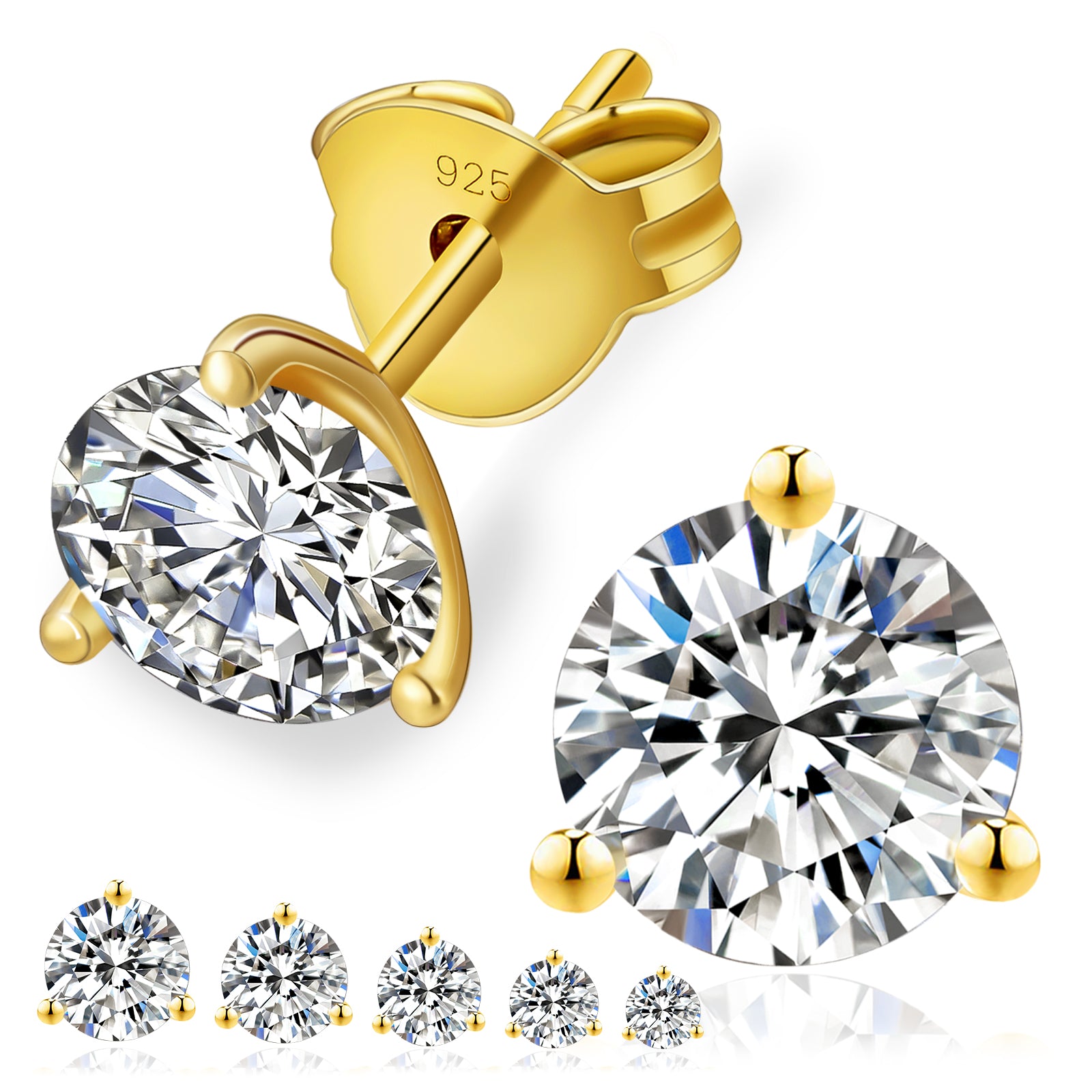 0.3/0.5/0.8/1.0/1.5 Carats *2 Round 3-Prong Setting Excellent VVS1 Moissanite Earrings 0213