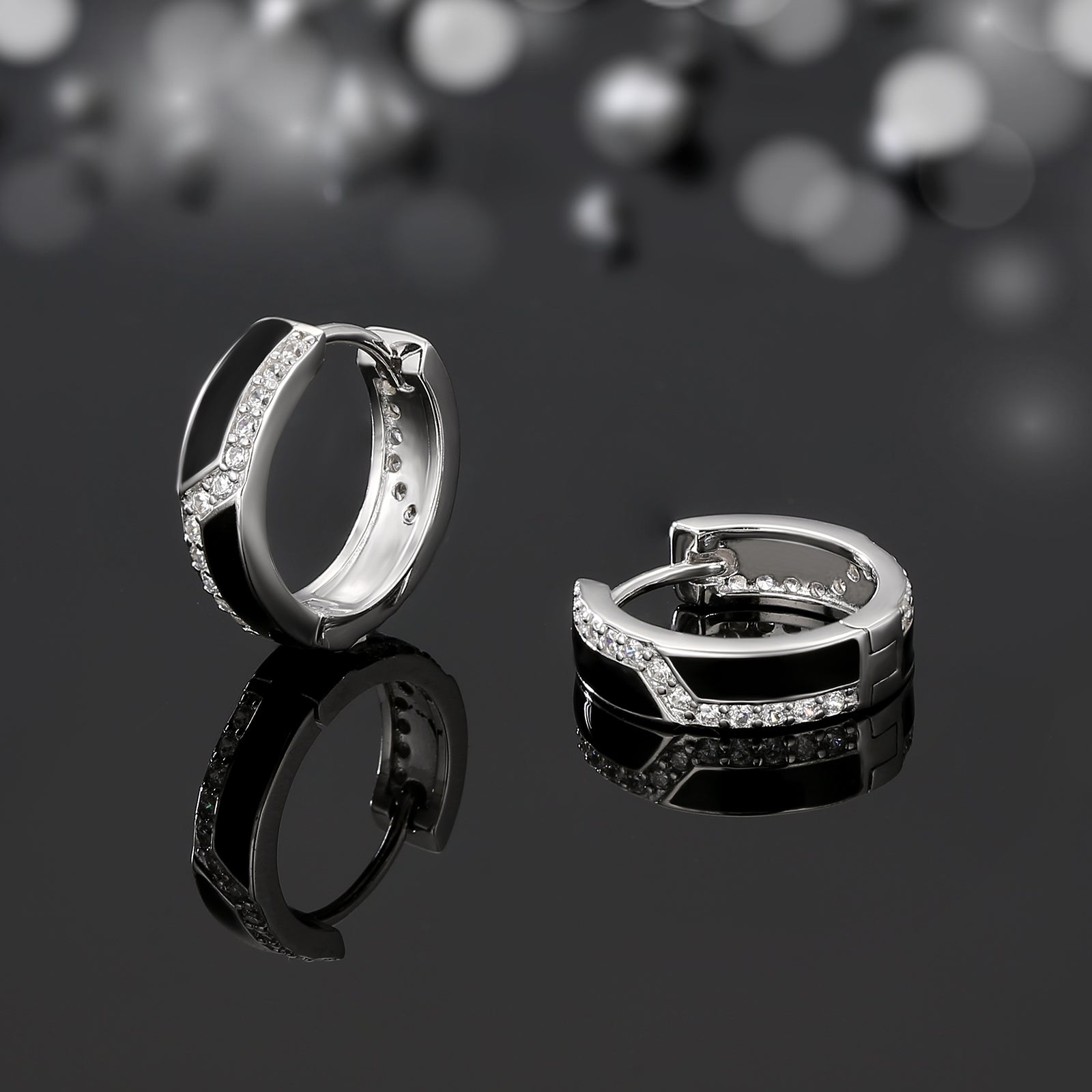 15mm Iced Black Hoop Earrings for Men