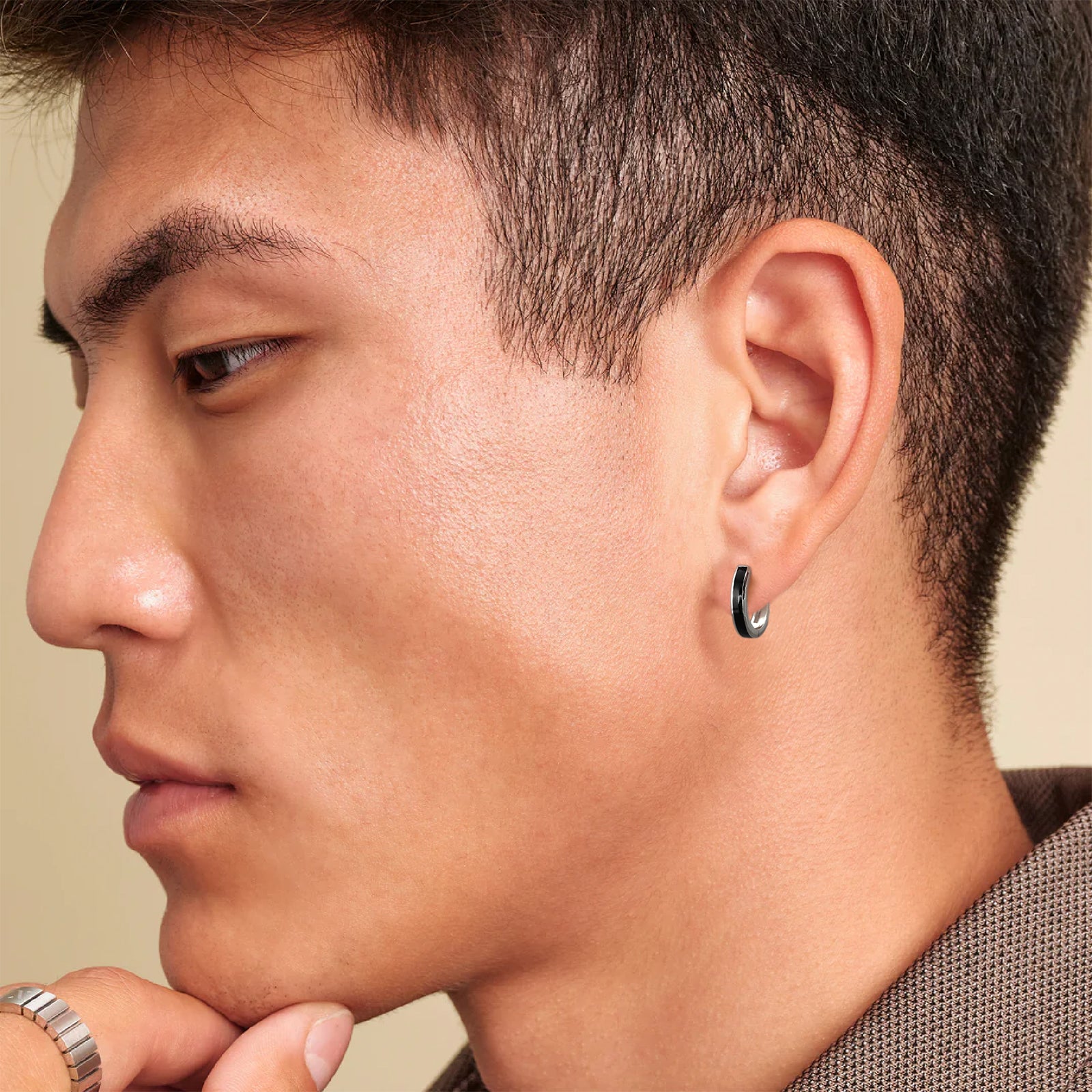 15mm Sleek Black Hoop Earrings for Men