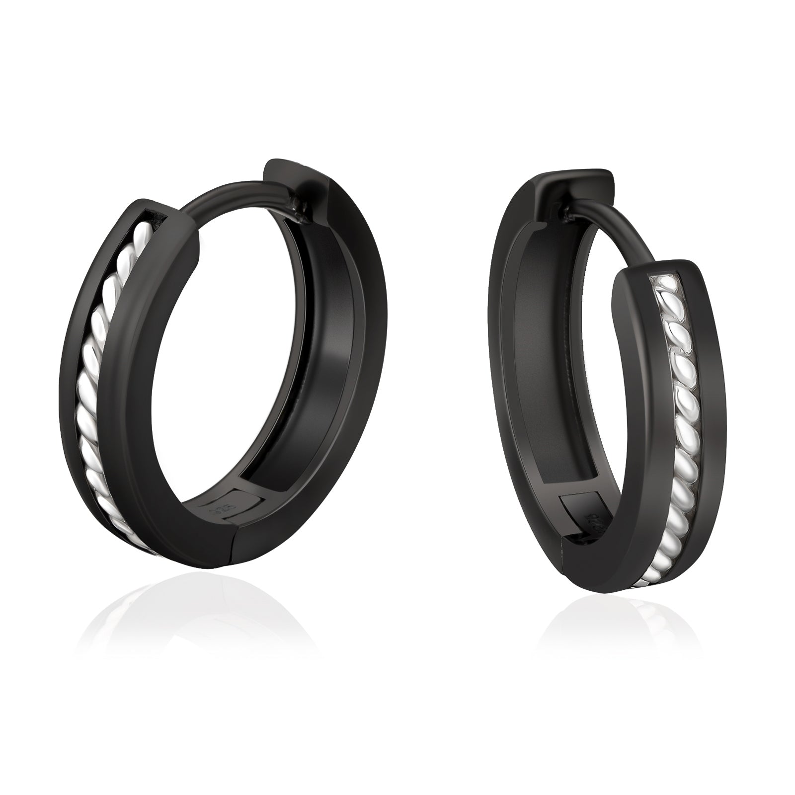 15mm Black & White Hoop Earrings for Men