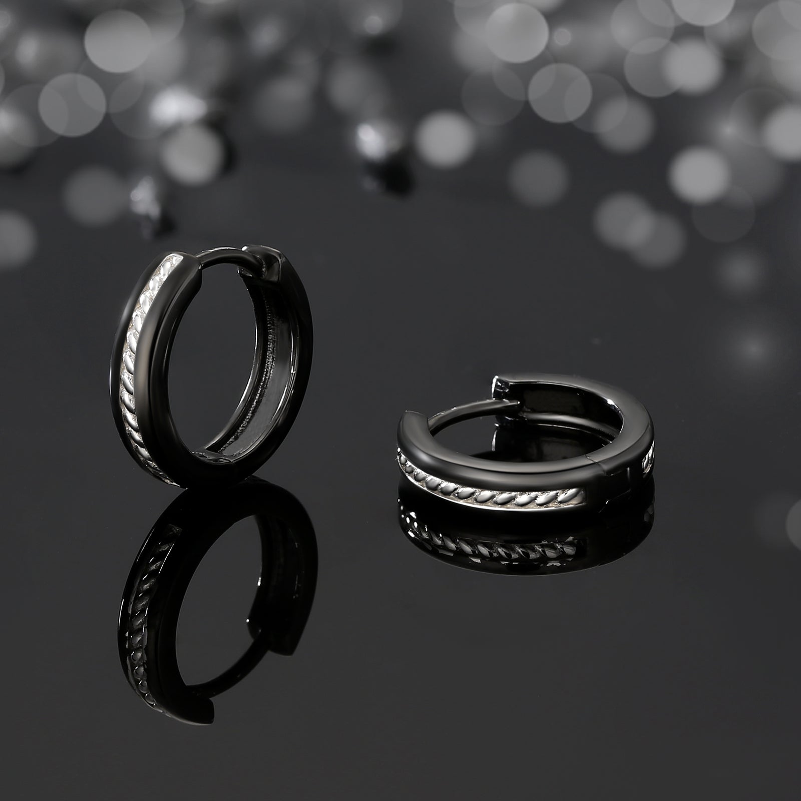 15mm Black & White Hoop Earrings for Men