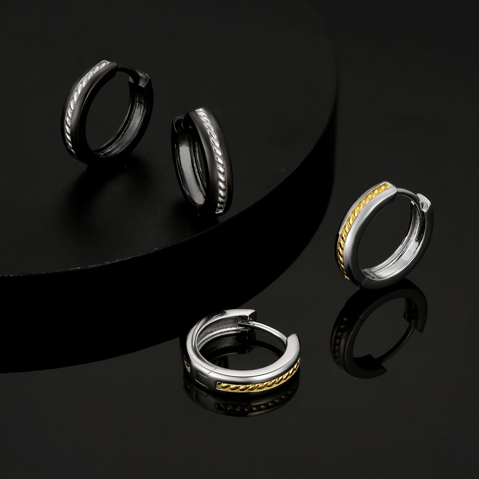 15mm Black & White Hoop Earrings for Men