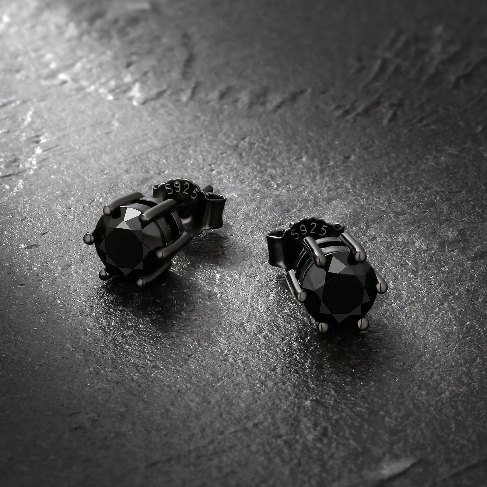 6mm Black CZ Stone Round Iced Stud Earrings for Men