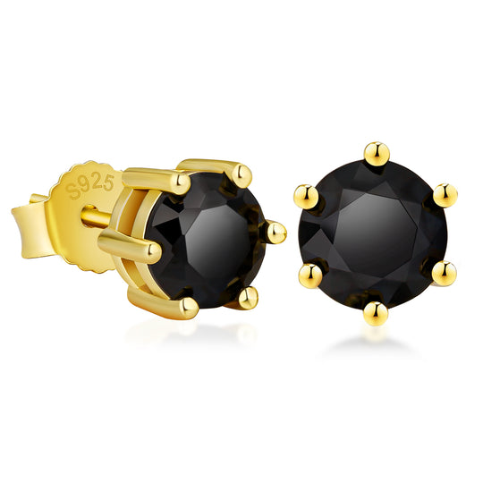 6mm Black CZ Stone Round Iced Stud Earrings for Men in 14K Gold/ White Gold