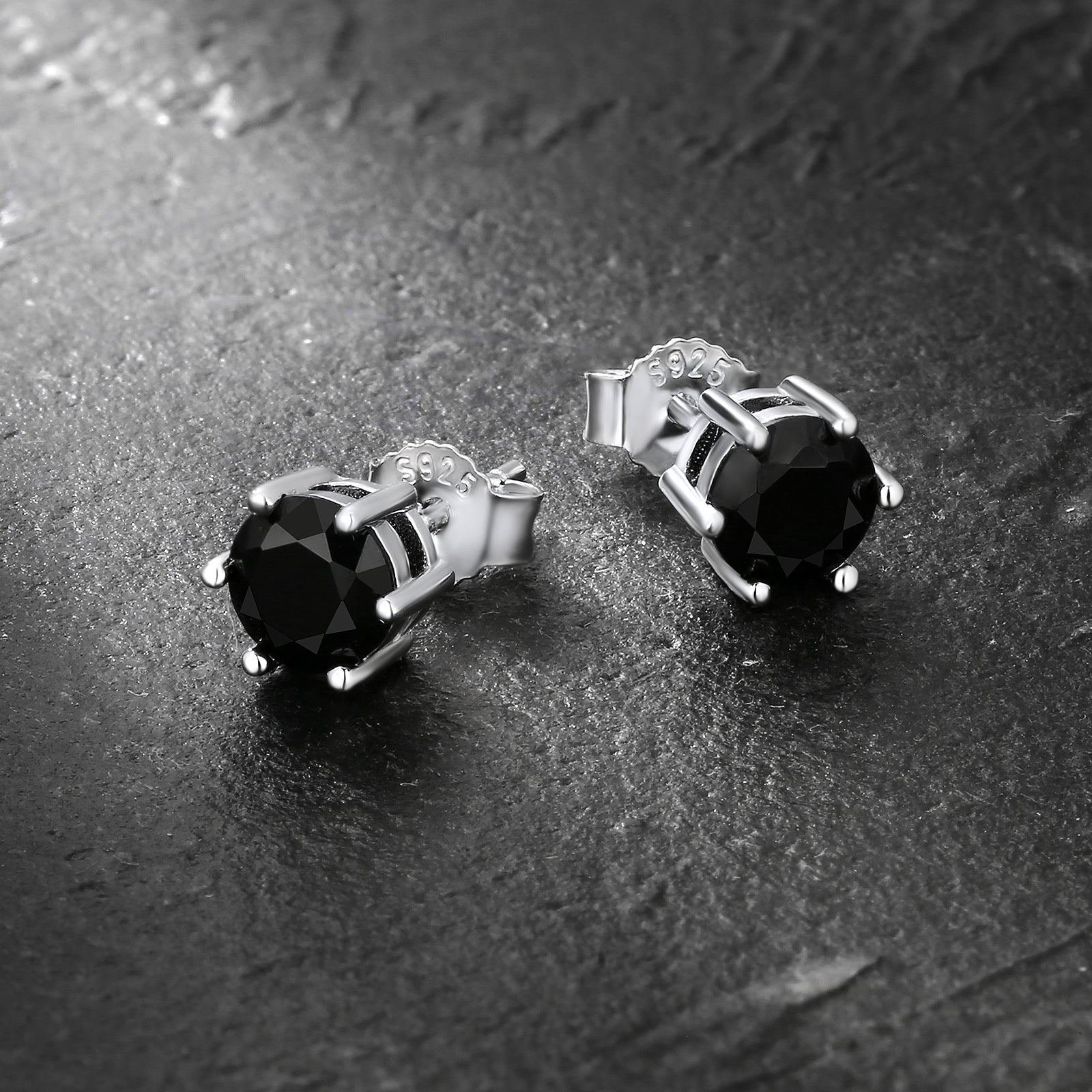 6mm Black CZ Stone Round Iced Stud Earrings for Men in 14K Gold/ White Gold