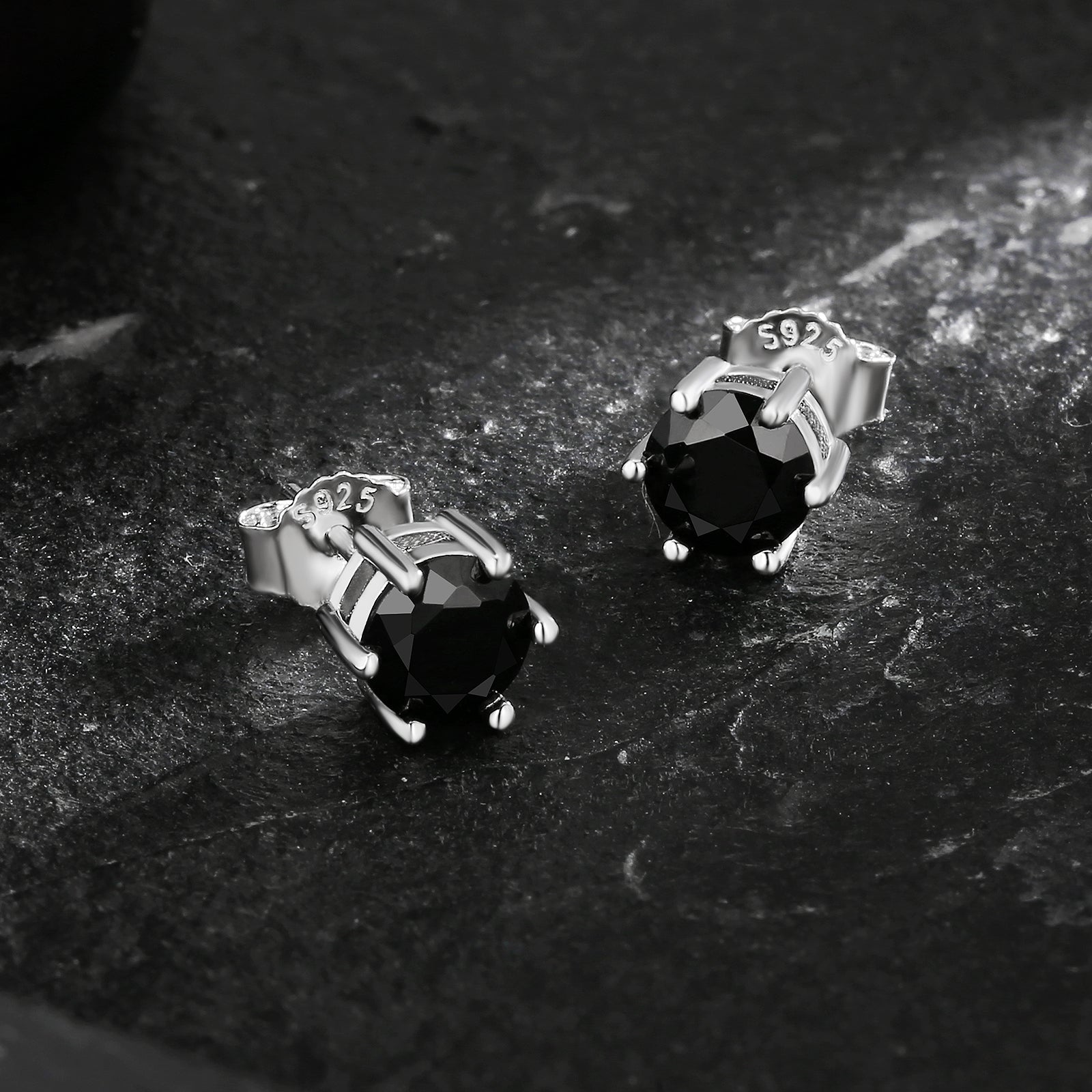 6mm Black CZ Stone Round Iced Stud Earrings for Men in 14K Gold/ White Gold