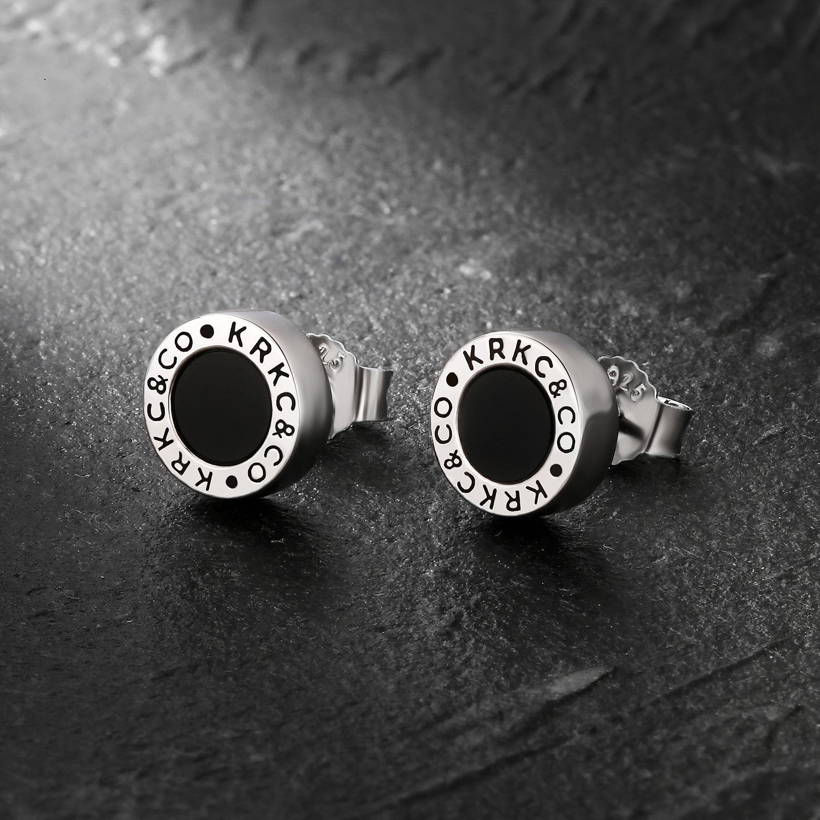 8mm KRKC&CO Black Agate Round Iced Stud Earrings for Men