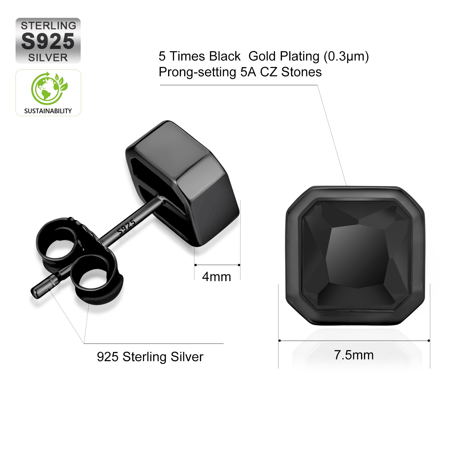 All Black CZ Iced Stud Earrings for Men