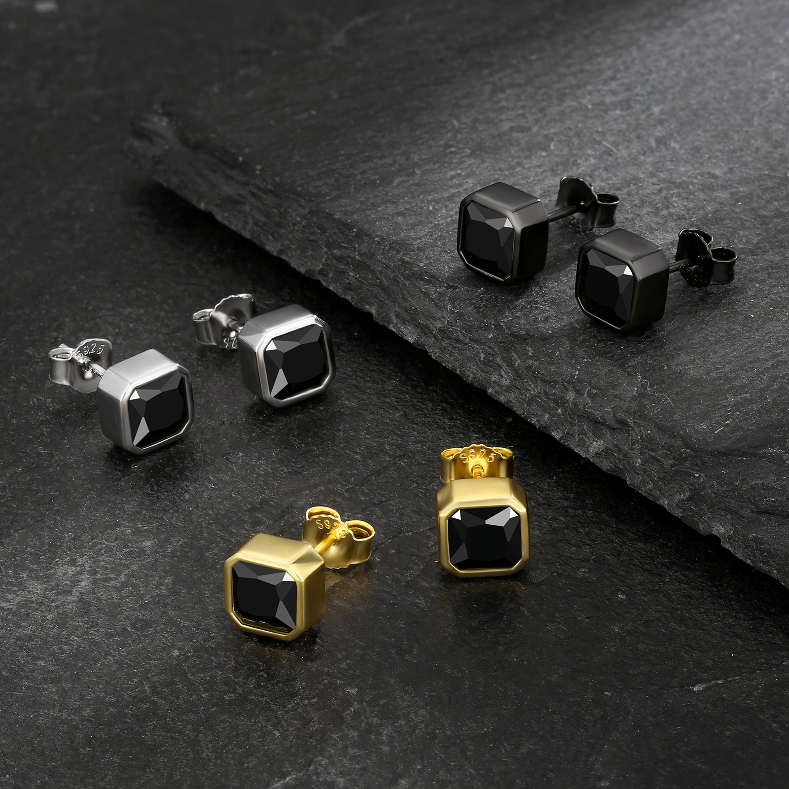 All Black CZ Iced Stud Earrings for Men