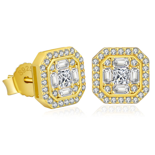 Square Full Iced CZ Stud Earrings for Men