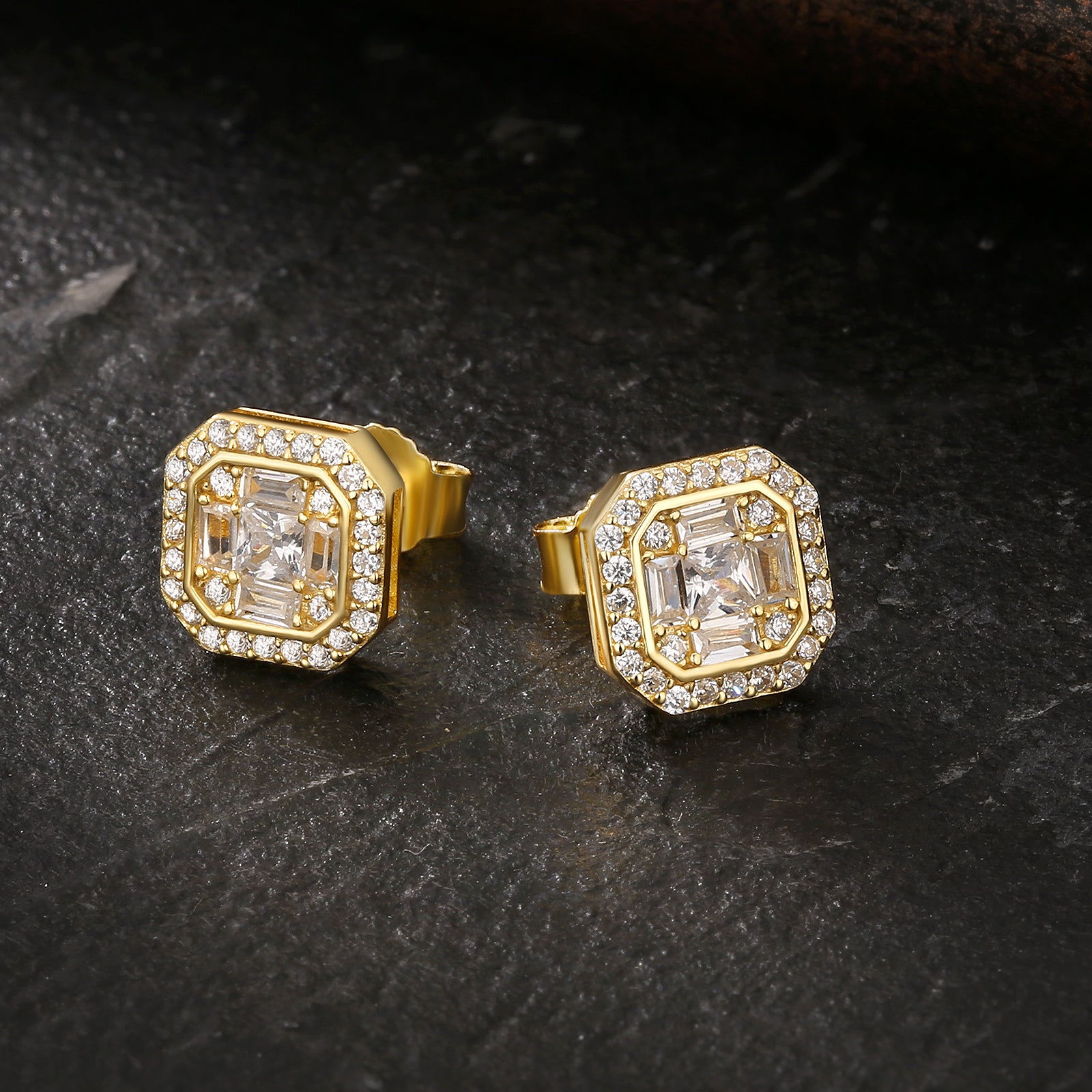 Square Full Iced CZ Stud Earrings for Men