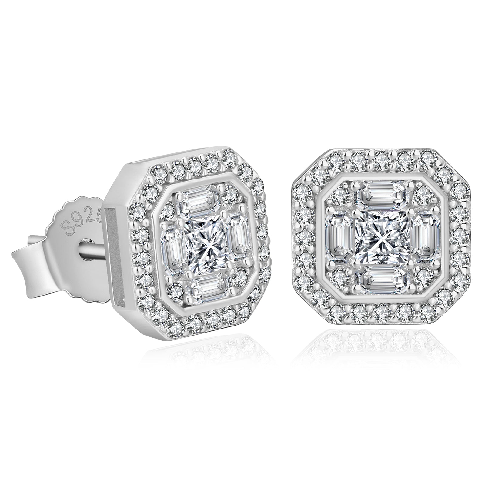 Square Full Iced CZ Stud Earrings for Men