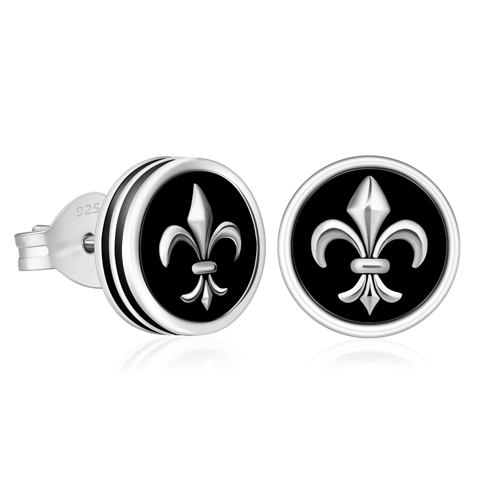 9mm Fleur de lis Black Stud Earrings for Men