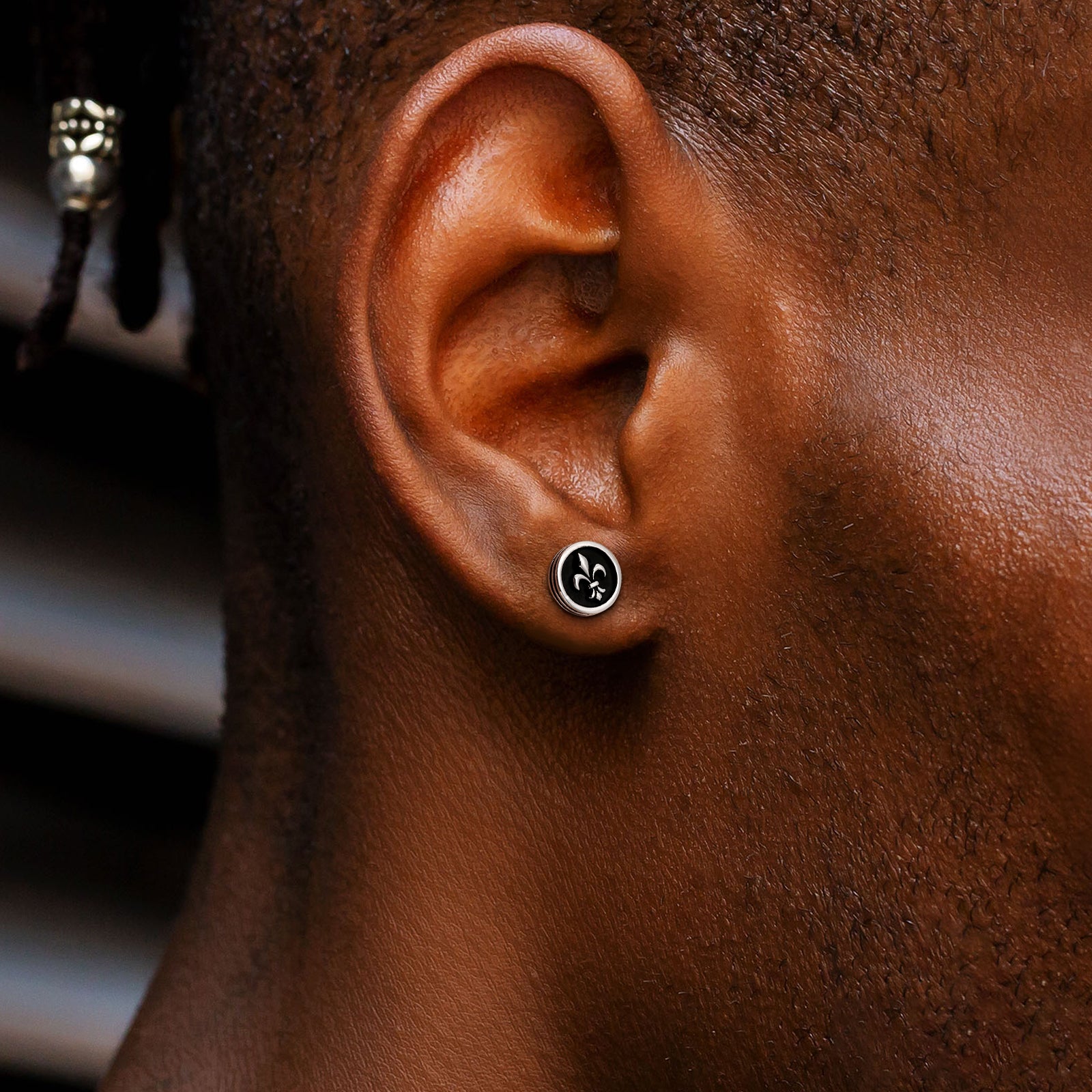 9mm Fleur de lis Black Stud Earrings for Men