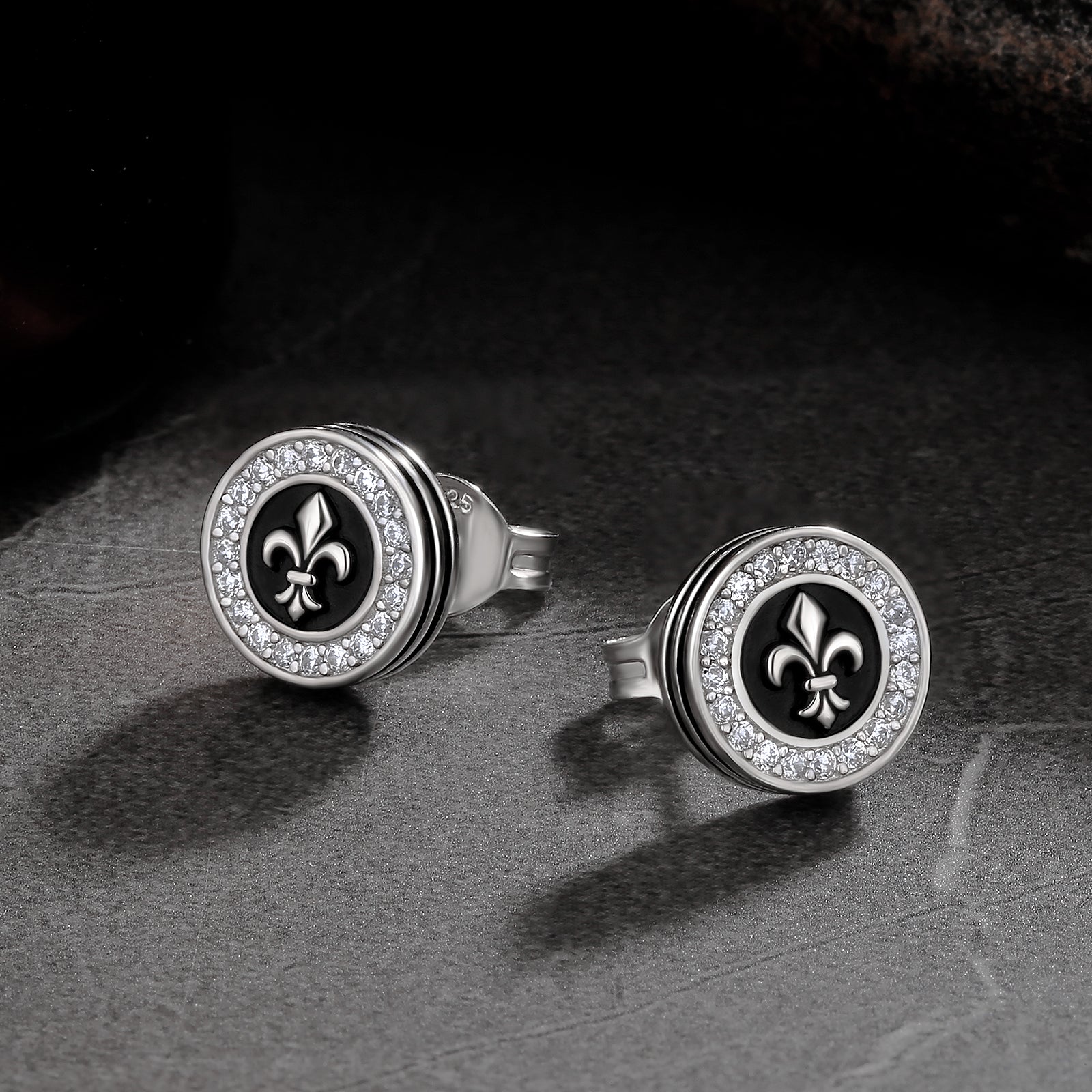 9mm Fleur de lis Iced Diamond CZ Stud Earrings for Men