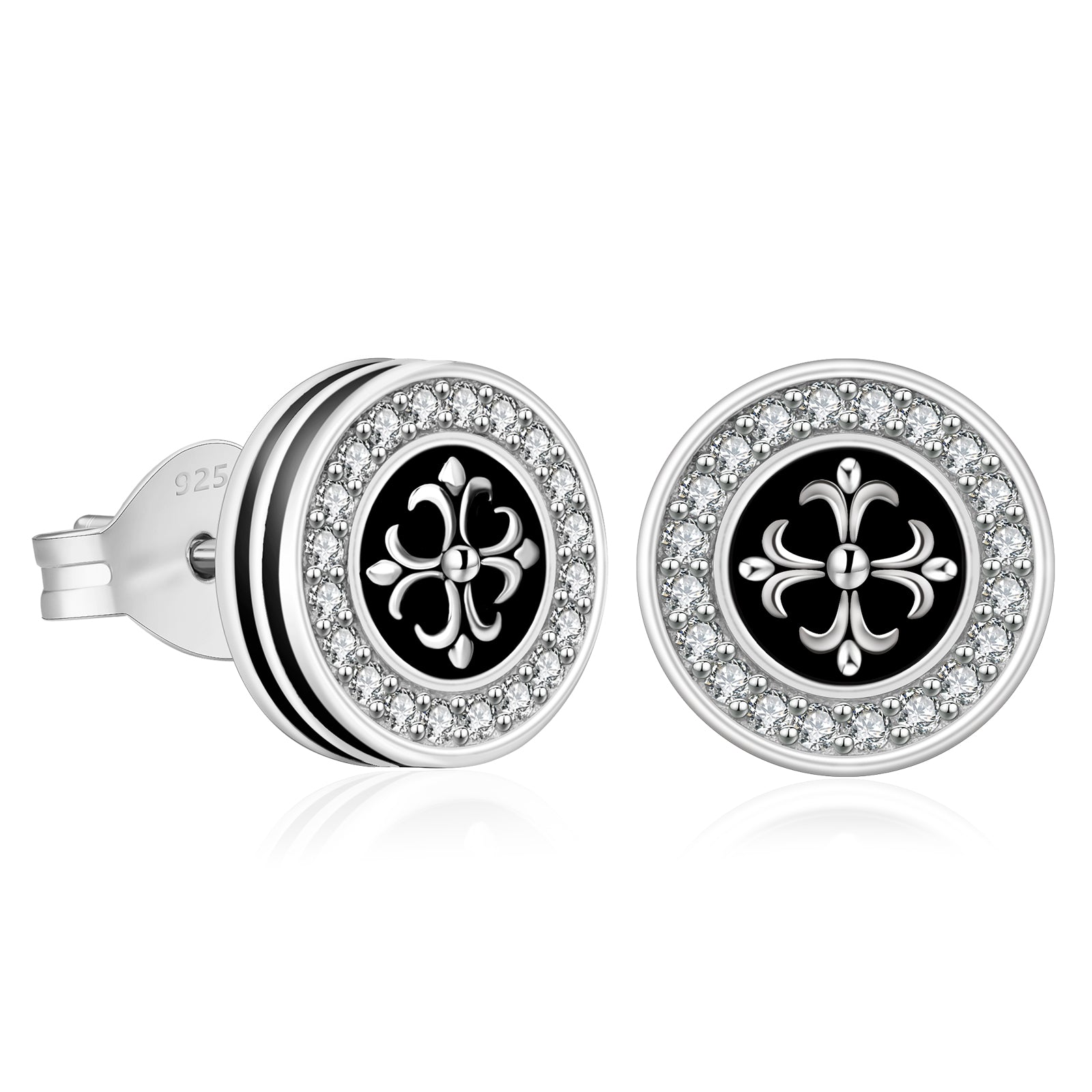 9mm Cross Fleur de lis Iced Diamond CZ Stud Earrings for Men