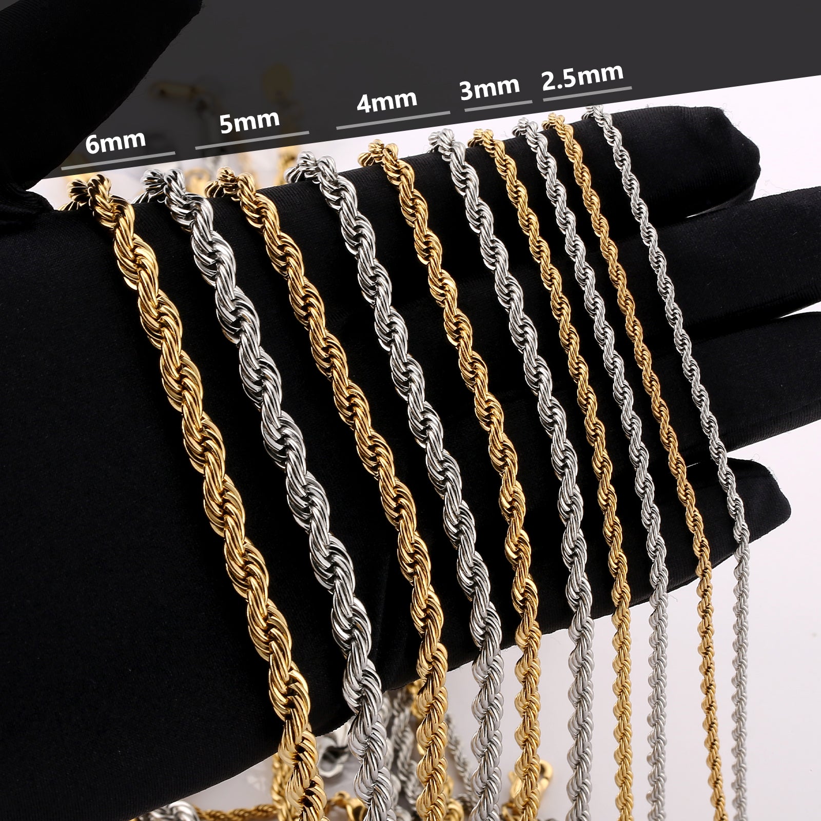 5mm Mens Rope Chain in 18K Gold/White Gold