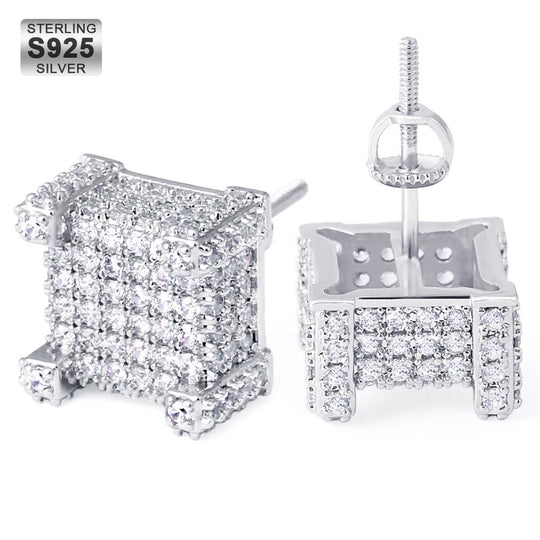 10mm Iced Out Stud Earrings Hip-Hop Men's in White Gold/14K Gold