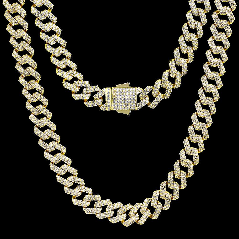 12mm Iced Prong Link Cuban Choker Chain 14K Gold Plated-krkcom