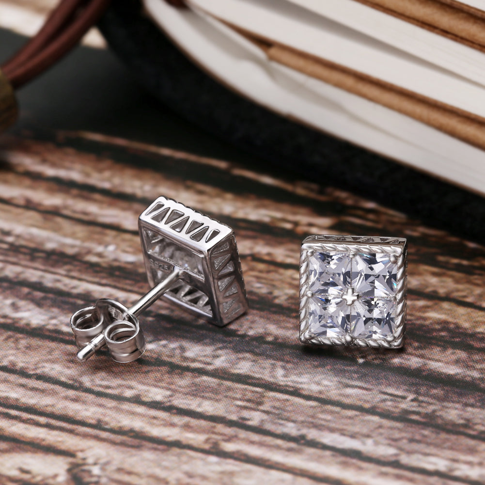 Square Cubic Zirconia Stud Earrings in 925 Sterling Silver-krkcom