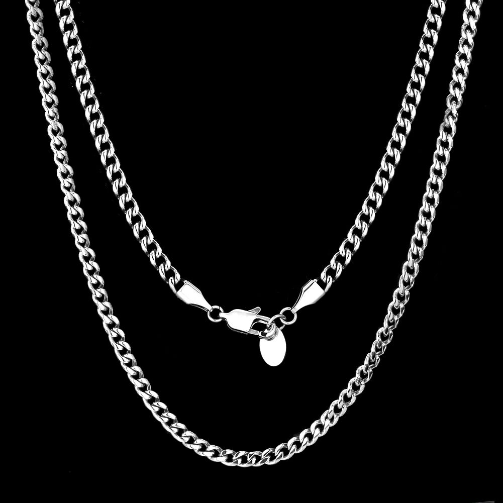 Cuban White Gold Chain Necklace 4mm 18k Gold Plated Mens 