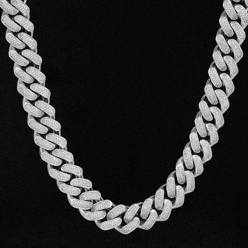 KRKC 18mm Iced Out Diamond CZ Mens Cuban Link Chain in White Gold