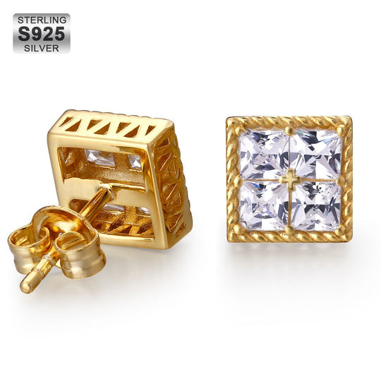 Square Cubic Zirconia Stud Earrings in 925 Sterling Silver-krkcom