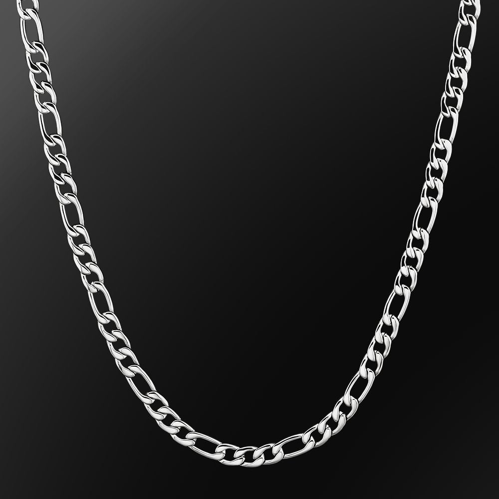 7mm Stainless Steel Figaro Chain in White Gold for Men- KRKC&CO – krkc&co