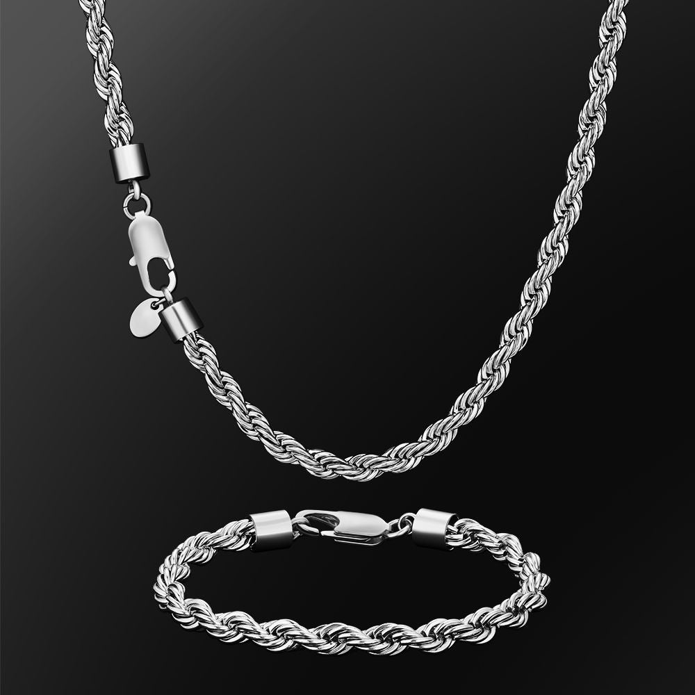 6mm Mens Rope Chain in 18K Gold/White Gold KRKC