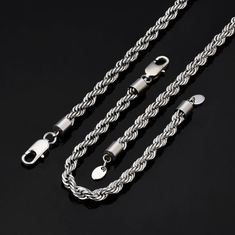 6mm Mens Rope Chain in 18K Gold/White Gold KRKC