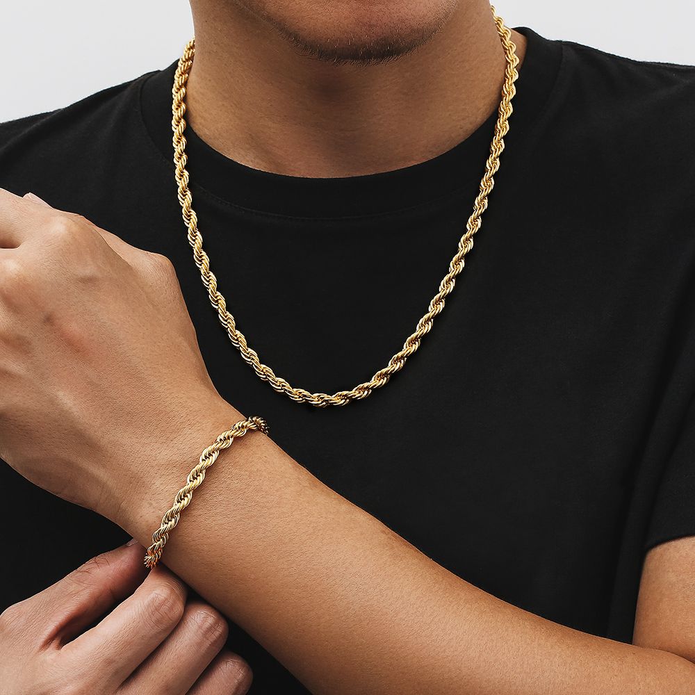 6mm Mens Rope Chain in 18K Gold/White Gold KRKC