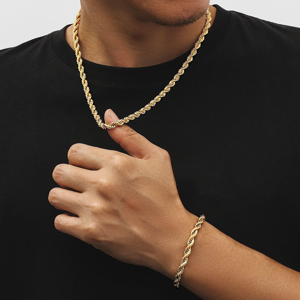 6mm Mens Rope Chain in 18K Gold/White Gold KRKC