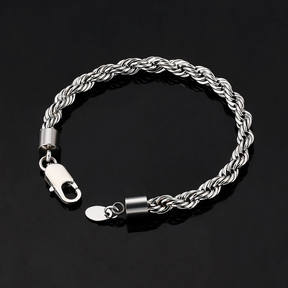 6mm Rope Bracelet for Men's in 18K Gold/White Gold KRKC