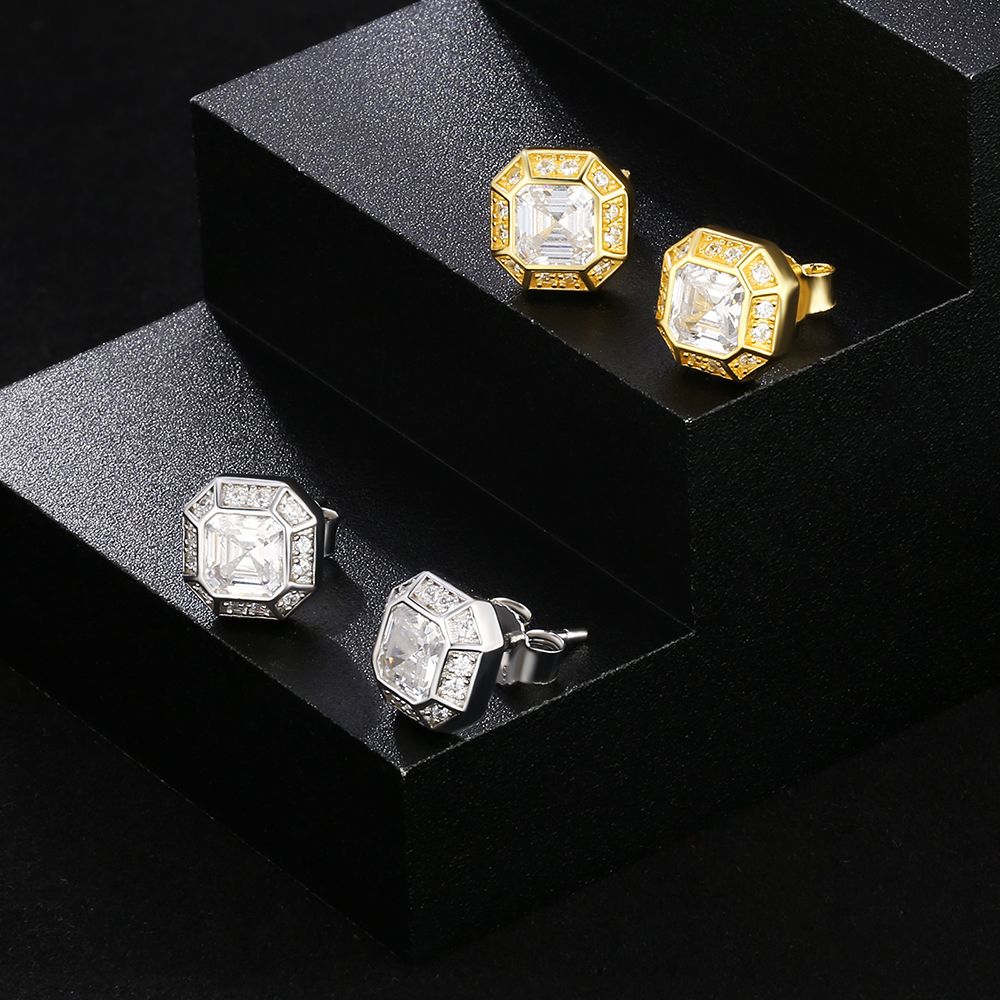 Emerald Cut Diamond Stud Earrings for Men KRKC