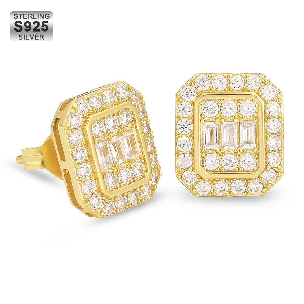 Rectangle Diamond Stud Earrings for Men KRKC