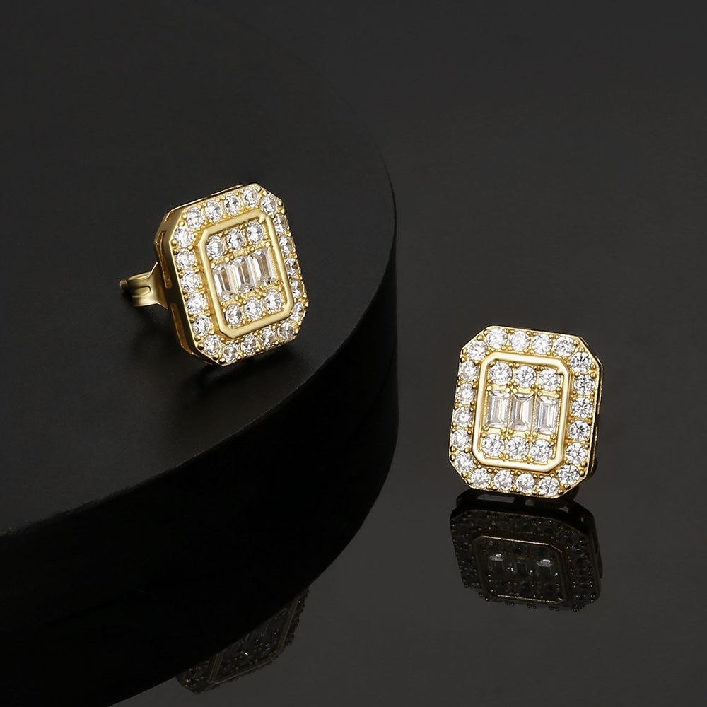 Rectangle Diamond Stud Earrings for Men KRKC