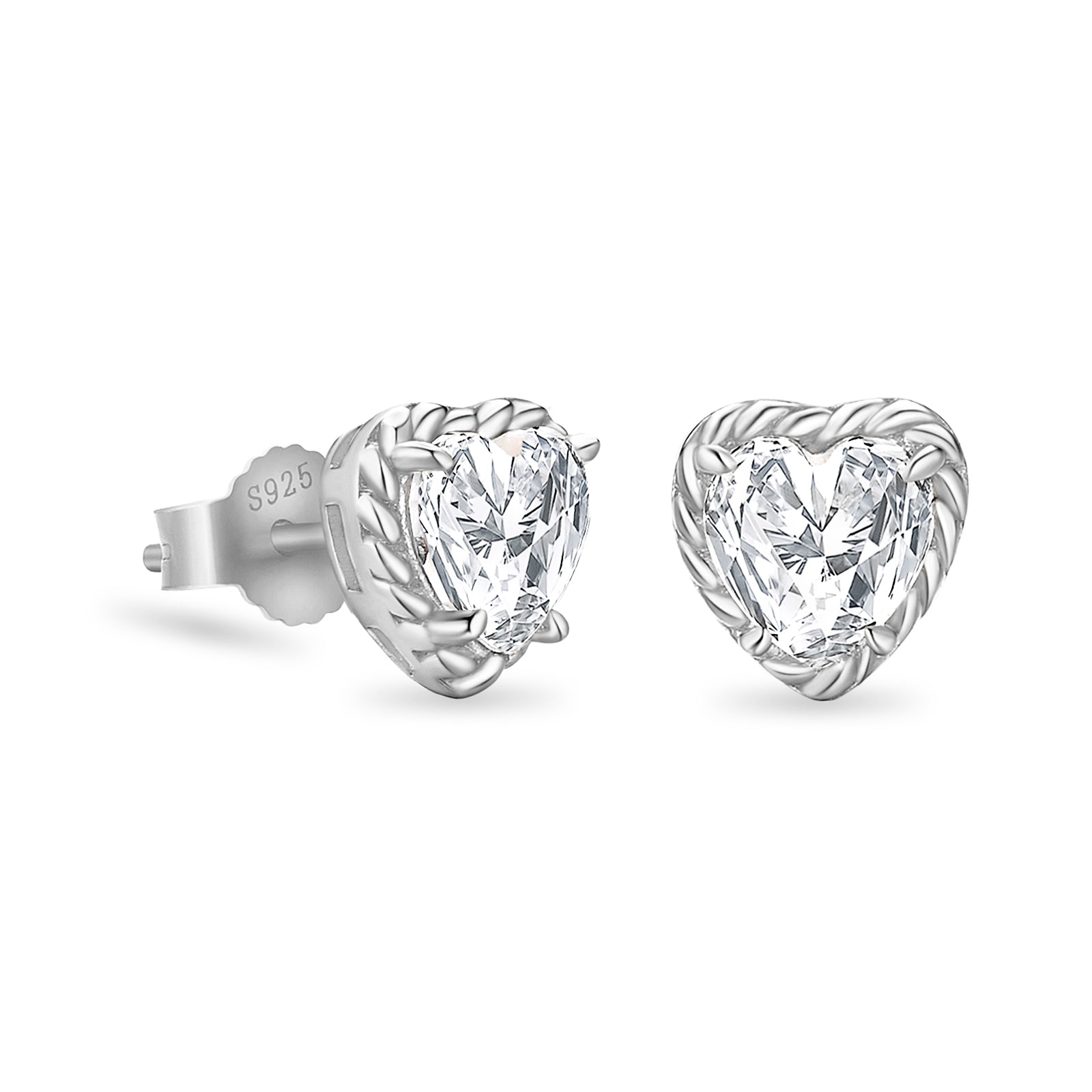 Twisted Heart-shaped Stud Earrings CZ Stone for Men and Women in 14K Gold / White Gold