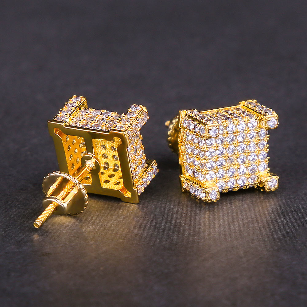 10mm Iced Out Stud Earrings Hip-Hop Men's in White Gold/14K Gold