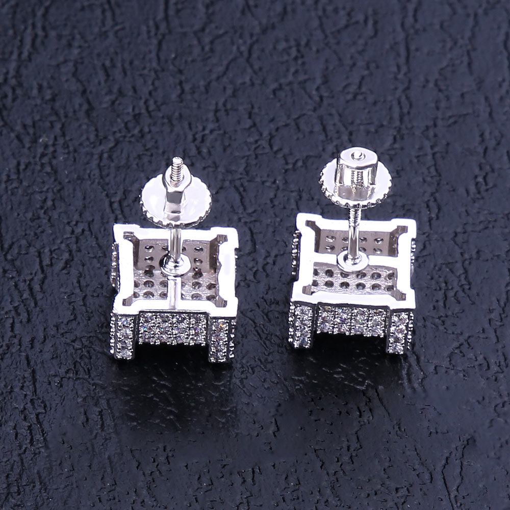 10mm Iced Out Stud Earrings Hip-Hop Men's in White Gold/14K Gold