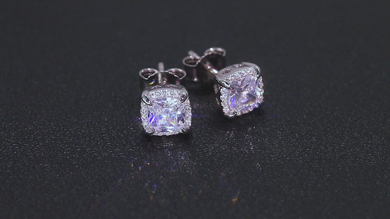 Princess Cut Diamond Stud Mens Earrings 925 Silver Blue/Gold/White-KRKC